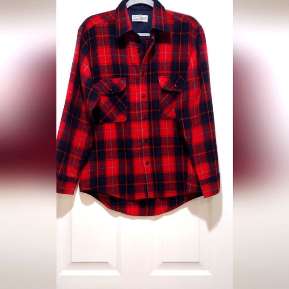 Vintage Sears Wool Blend Red Flannel Button Shirt Size MediumP - Picture 1 of 6